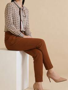 Women's Straight Leg Tailored Trousers Plus Size With Crease | Elegant And Comfortable - 棕色 - 查看 3