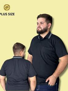 Men's Plus Size Pocket Polo Shirt - 黑色 - 查看 4