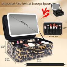 15''X11'' Large Makeup Bag With Removable Lighted Mirror, Professional Travel Make Up Bag With Mirror And Light Cosmetic Train Case Organizer, PU Leather With Adjustable Dividers & Brush Storage Board;Mother's Day Gifts: The Best Choices For Your Wife And Mother - 豹紋 - 查看 2