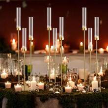20Pcs 33.8inch Gold Metal Candlestick Holder With Acrylic Lampshades,3 Arm Candelabra Centerpieces For Wedding,Graduate Ceremony,Birthday Party Event Decor (Not Included LED Candles) - 金燭台 - 查看 8