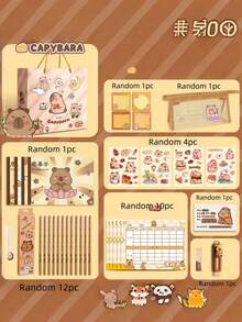 30 piezas Conjunto de papelería de Capibara en caja de regalo, Juego de cuadernos para estudiantes, Herramientas de dibujo, Estuche de lápices lindo, Suministros de aprendizaje como regalo - Multicolor - Ver 2