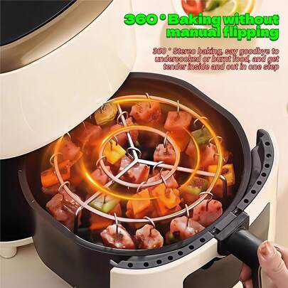 12-24 Spieße Edelstahl Grillrost für Heißluftfritteuse, geeignet zum Grillen von Hühnchen, Rindfleisch und Gemüse ohne Wenden, gleichmäßige Erhitzung, einfach zu reinigen, verwendbar für Heim- und Wohnmobilküche, Ofen, Mikrowelle, Heißluftfritteuse, Küchenutensilien, Haushaltsküchenzubehör