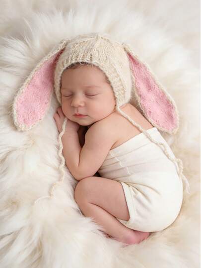 Newborn Rabbit Theme Photography Set: Rabbit Ear Hat + Rabbit Nose + Wrap Cloth, INS Style Celebration Gift Box, Newborn First Photo/100 Days Celebration/INS Style Portrait, Newborn Photography Set, Essential For Newborn & 100 Days Photos, Baby Photography Prop Set