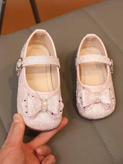 1双复古女童蝴蝶结平底鞋，夏季新款防滑橡胶底时尚玛丽珍鞋，透气沙滩派对度假软底防滑沙滩玛丽珍鞋