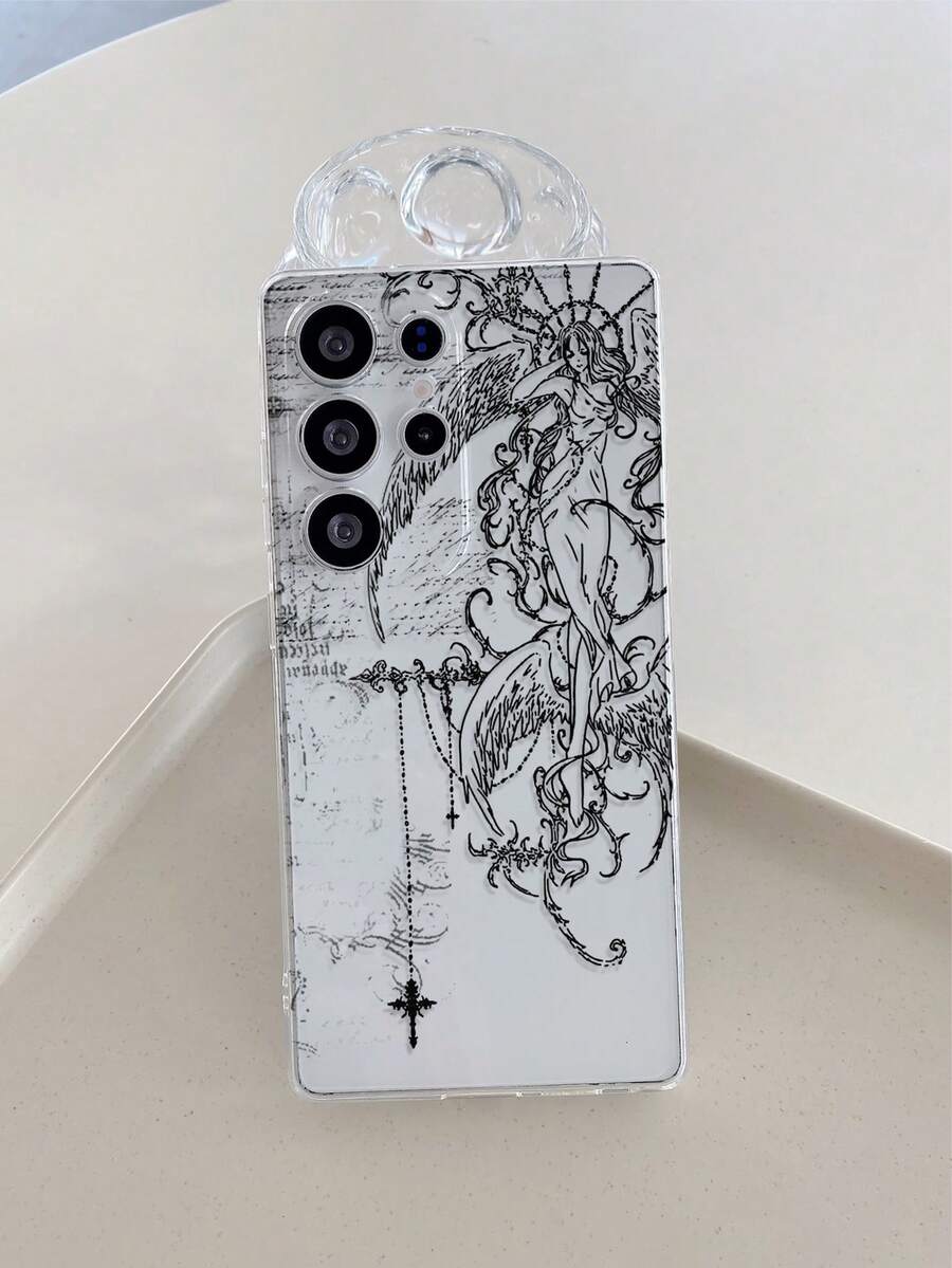 1pc Angel Cross Graffiti Pattern Transparent Soft TPU Shockproof Anti-Scratch Anti-Fingerprint Phone Case, Camera Lens Protection Compatible With Samsung, Nothing, Pixel, - Multicolor - View 1