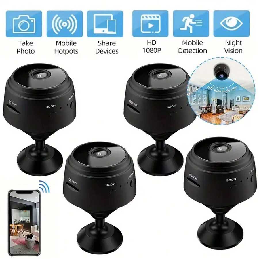 1/2/3/4pcs Mini 1080P WiFi Security Camera With Night Vision, Rechargeable Battery, Easy Installation, APP Control, Motion Detection, Suitable For Elderly, Pets, Office Etc, Remote Viewing On Mobile - Multicolor - View 1