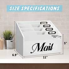 Rustic Mail Organizer For Desk, Mail Holder File Organizer Wall Mount, Office Accessories Mail Organizer Countertop With Removable Partitions, Desk Organizer For File Paper Folder - White - View 7