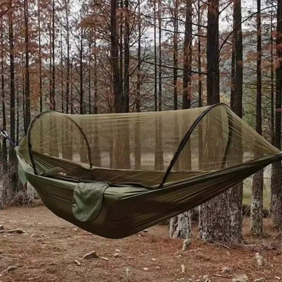 2-In-1 Outdoor Camping Hammock With Mosquito Net, 1.6 Lbs Ultra-Light Nylon Parachute Fabric Hammock, Suitable For Outdoor Survival Travel Backyard - Multicolor - View 1