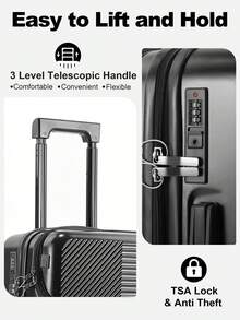 Trolley Cart Suitcase With Zipper And TSA Custom Lock, Lightweight Durable Luggage With Cup Holder And Wheels, 20 Inch Convenient Traveling Suitcase For Airplane Train Car Travel Vacation Holiday Honeymoon - 黑色 - 查看 3