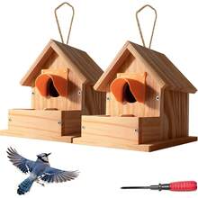 Paiaojia Bluebird Houses Outside With Pole, Cedar Wooden Bird Houses To Paint Finch Bluebird Cardinals, Hanging Birdhouses/Rain Awning Kits Outdoors (Detachable, 2 Pack) - 2個鳥屋 - 查看 4