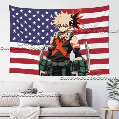 My Hero Academy Bakugou Katsuki American Flag Tapestry Anime Background Decoration Dormitory Bedhead Living Background Cloth.Jpg