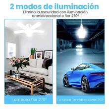 Bombilla LED Plegable 4 Aspas 60W 6500K Luz Blanca 25 cm - Lámpara LED de Alas Plegables, Foco LED Ajustable, Luz LED de Garaje, Bombilla de Ventilador LED, Lámpara LED Deformable, Foco LED de 4 Hojas, Bombilla LED Multiángulo, Ahorro Energía Eléctrico, Eficiencia - luz blanca - Ver 6