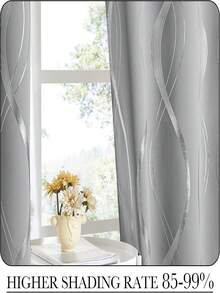 1pc Luxury Embossed High Blackout Curtain, Metal Rings Top Design, Thick & Warm For Winter, High Blackout For Summer - Light Grey - View 4