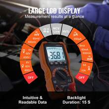 Digital Multimeter, 4000 Counts, Multimeter Tester DC AC Voltmeter NCV, Ohm Volt Amp Tester With Test Probes For Voltage Current Resistance Capacitance Continuity Diode Duty Ratio Frequency TRMS - Orange - View 2