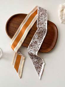 1pc Flower Printed Satin Skinny Scarf For Women, Stylish Hairband Or Bag Decoration Head Neck Tie Bandana,Hair Band,Head Band Ideal For Dressing Up Your Look Christmas - 彩色 - 查看 7