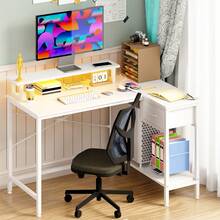 Tomnk Makeup Vanity Desk With Power Outlets And LED Lights, 43 Inch Simple And Stylish Vanity Desk With Charging Port, Small Corner Desk Table With Drawer And Shelf, Birthday Gifts(*NO MIRROR) - View 9
