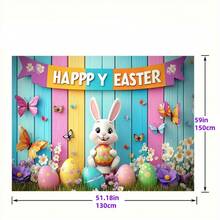 2Dflat, 1pc Easter Party Banner - Vibrant Happy Easter Design Of Bunnies, Eggs And Flowers, Durable Polyester Background Suitable For Anniversary, Easter Party Decoration | Vibrant Easter Theme - 1pcs - View 4