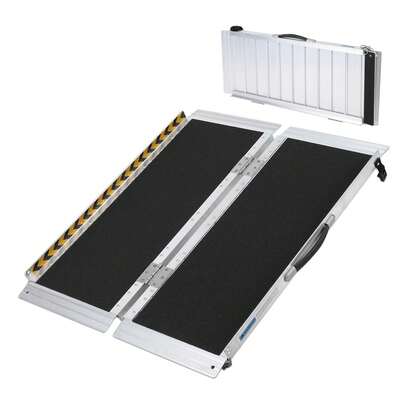 Rampa portátil de aluminio para silla de ruedas, plegable de 1,2 m, superficie antideslizante con asa y tiras reflectantes, capacidad de 272 kg, ayuda de movilidad de fácil acceso para escalones, puertas y bordillos del hogar.