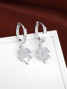 1 Đôi bông tai khoen tròn sang trọng bằng đồng đính đá Cubic Zirconia, thiết kế hoa và sao rỗng tối giản thanh lịch. - W16579 - Nhiều màu - Xem 2