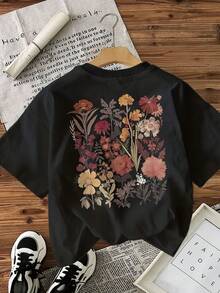 YUNCHIC Men's Casual Short Sleeve Round Neck T-Shirt With Vibrant Geometric Floral Pattern. Machine Washable, Regular Fit, H-Shaped Cut Suitable For All Seasons, Breathable Summer Top, Nature-Inspired Design, Lightweight Fabric - Black - View 3