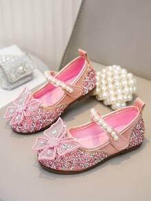 Baby Girl Bow Rhinestone Pearl Flat Shoes Infant Princess Daily Wear Shoes - Pink - View 6
