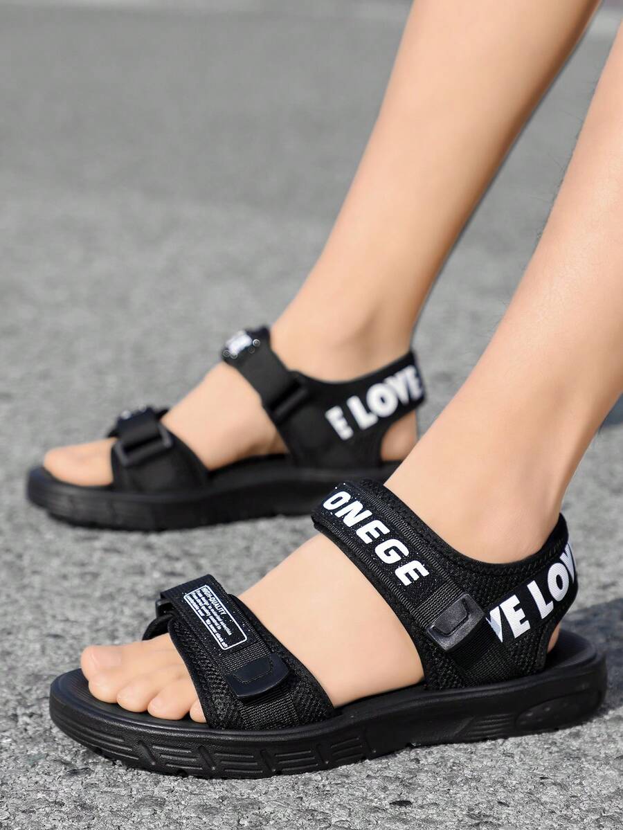 1双男士简约运动风凉鞋，新款轻便透气时尚鞋，夏季防滑驾驶休闲凉鞋 - 黑色 - 查看 1