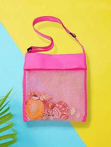 1pc Adjustable Strap Mesh Beach Bag - Polyester Shell Collecting Bag For Collecting Seashells Etc. - Ideal For Beach Trips, Outdoor Activities, Outdoor Gear |   Mesh Material, Beach Accessories - 彩色 - 查看 2