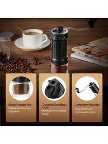 Hand Cranked Coffee Grinder - Adjustable Gear, Ceramic Grinding Head, Extended Stainless Steel Handle, Easy To Clean Glass Powder Compartment. - Multicolor - View 4