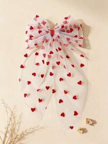 1pc Large Valentine's Day Hair Clip With Long Tail And Heart Pattern, Suitable For Daily Wear. 1pc Fashionable Mesh Valentine's Day Girl Hair Clip. 1pc Fashionable Valentine's Day Hair Accessory Gift. - Multicolor - View 11
