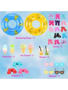 Miunana Juego de 26 Piezas de Ropa y Accesorios para muñecas de Playa Incluye 5 Trajes de baño 1 Albornoz 2 Anillos de natación con 18 anteojos para muñecas de niña de 30 centímetros Ropa y Accesorio,41023710 - Multicolor - Ver 5