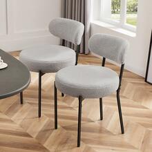 OLIXIS Dining Chairs Set Of 2, Mid Century Modern Chair Round Upholstered Curved Backrest, Kitchen Vanity Living Room Chairs With Black Metal Legs, Green - 灰色 - 查看 1
