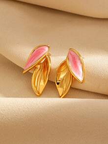 一对不锈钢珐琅叶子造型耳环，简约休闲优雅百搭，高端礼品之选，适合女性日常、派对、活动佩戴。 - 彩色 - 查看 7