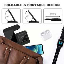 Trạm sạc không dây đa năng có thể gập lại, 3 trong 1, sạc nhanh, tương thích với iPhone 17/16/15/14/13/12/11/X/8 Series, Ultra/SE/11/10/9/8/7/6/5/4/3/2, Pro/4/3. Đế sạc di động tiện dụng. - Nhiều màu - Xem 9