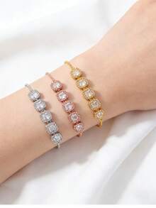 1pc Elegant Versatile Square Inlaid Pull Bracelet, Suitable As Holiday Gift For Friends, High Cost-Effective Luxury Accessory - Square Pull-out Bracelet - View 3