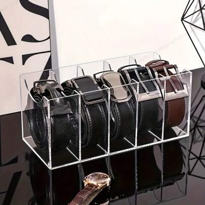 1pc Acrylic Waist Belt Holder Storage Box, Suitable For Wardrobe And Counter - Transparent Accessory Storage Box With Multi-Size Compartments, Unisex Display Shelf