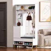 Hallway Wardrobe Kit, Shoe Cabinet, 4 Wardrobe Hooks, Two Drawers And 1 Door, White, 100 Lx35 Wx180 H Cm - White - View 2