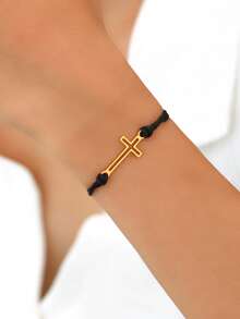 Simple Fashion Stainless Steel Hollow Cross Ladies Couple Gift Hand Rope Holiday Party With Daily Clothing Party Accessories. - Bracelet - View 1