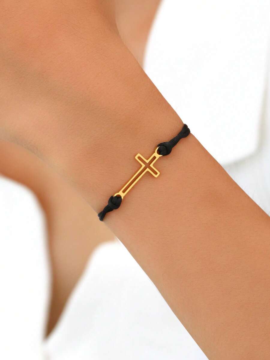 Simple Fashion Stainless Steel Hollow Cross Ladies Couple Gift Hand Rope Holiday Party With Daily Clothing Party Accessories. - Bracelet - View 1