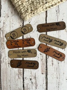 Customized Woven Leather Label - Personalized Artificial Leather Label With Rivet Closure, Customizable Name And Heart/Floral Patterns, Multi-Color Options, Suitable For Knitting, Handmade Or Crochet Products, Applicable For Knitted Hats, Mother's Day Gifts, Father's Day Gifts, Friend Gifts, Handicrafts, Decorative Hanging Tags, Rivet Fixed Labels, Handmade Accessories, Creative Essentials - Multicolor - View 3