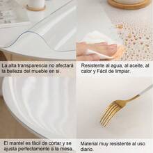 COSHANO Mantel Redondo Transparente a Medida de 1.5 mm + Borde Biselado, Protección de Mesa, Resistente al Agua, Lavable (100cm Redondo) - transparente - Ver 6