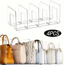 LOVEWE 4-Piece Clear Acrylic Purse & Handbag Organizer - 4-Section Desktop Storage Rack With Shelf Dividers For Neat Book & Bag Organization - 4 cái - Xem 3