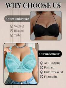 Plus Size Women Fashion Lace Patchwork Underwire Bra - Mint Green - View 4