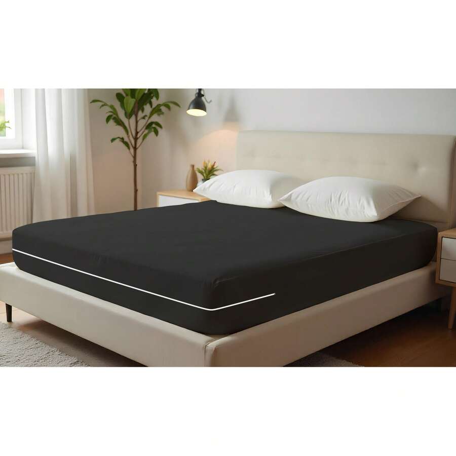 Double Gel Knit Mattress Cover With Zipper - 黑色 - 查看 1