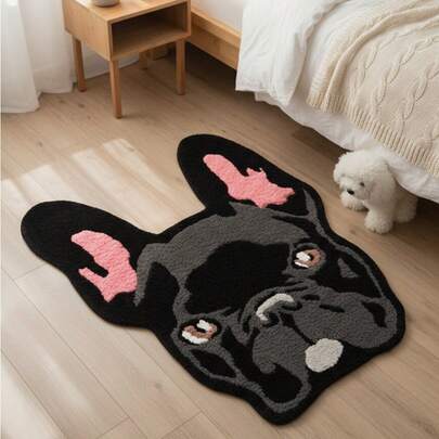 Thảm trang trí hình tai chó Bulldog Pháp dễ thương, 1 chiếc, thích hợp cho mùa thu/đông, trang trí phòng ngủ, thảm nhỏ, thảm trải sàn, trang trí nhà cửa, thảm phòng khách, thảm phòng ngủ, thảm có thể giặt được.