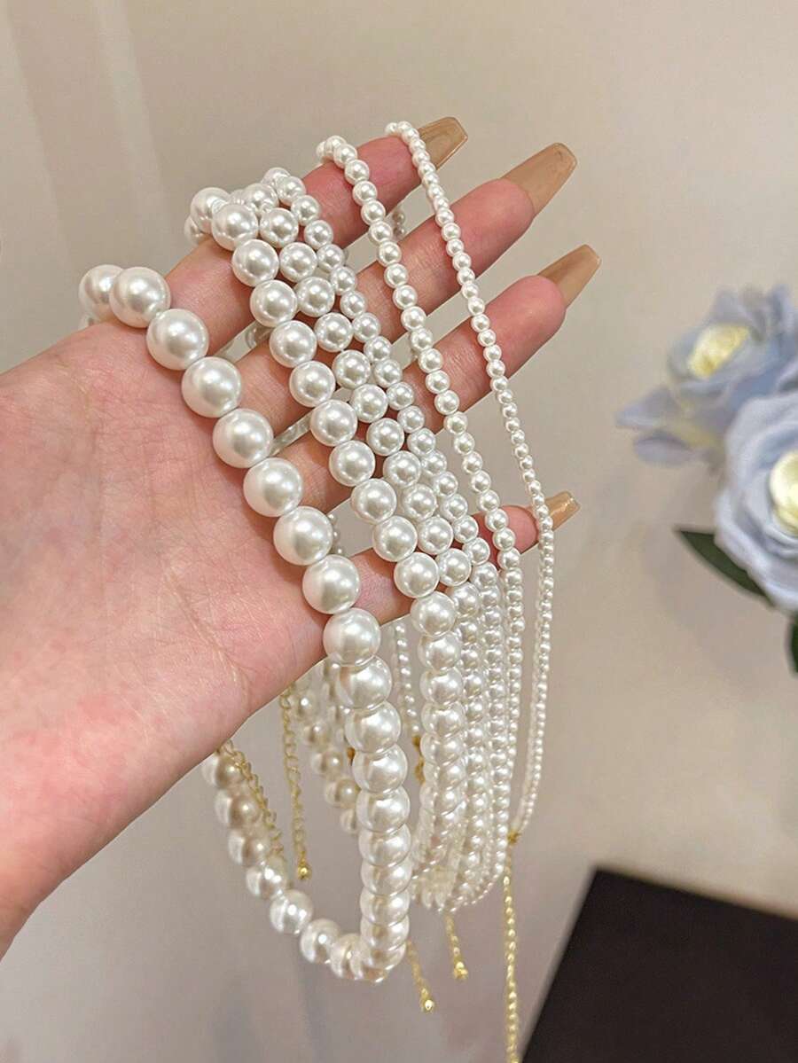 1件装女士时尚高端玻璃珍珠项链，轻盈奢华百搭串珠颈链 - 彩色 - 查看 1