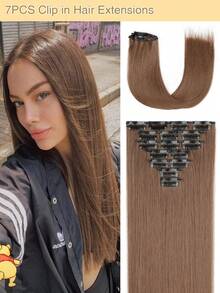 7pcs Clip-In Hair Extensions, Long Straight Synthetic Hair Extensions, Suitable For Women And Girls Daily Use (Light Brown) - Light Brown - View 11