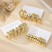 18件套不对称金属C形耳环套装，夸张的欧美时尚风格，轻盈奢华的极简个性化设计，2026年热销款 - 金黃色 - 查看 5