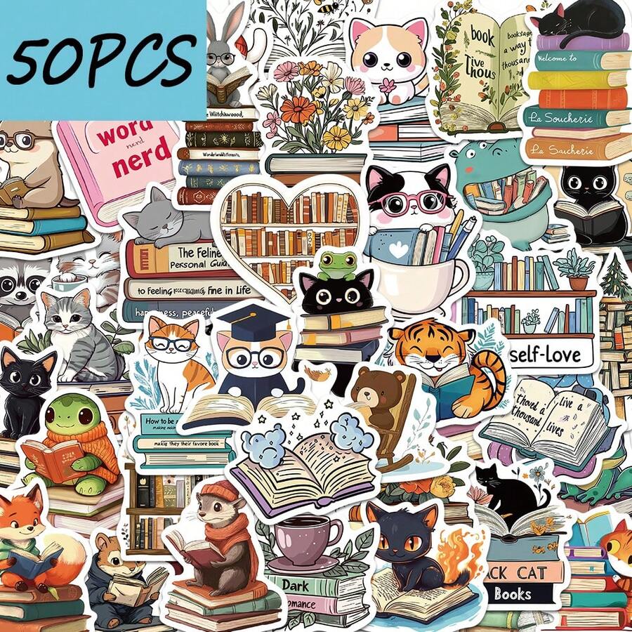 50PCS Animal Reading Cartoon Graffiti Stickers, Decorating Mobile Phones, Guitars, Laptops, Suitcases, Waterproof Stickers - Multicolor - View 1