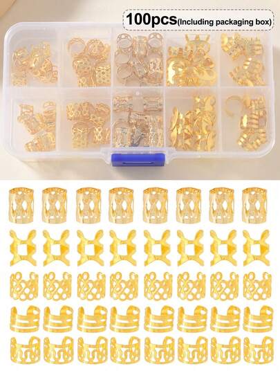 150/100/50pcs Alloy Braiding Mixed Set, Hair Dreadlock Accessory Braid, Metal Hair Rings Cuffs Clips For Dreadlock Accessory Jewelry Decorations Gold Head Piece Valentines, School Stuff, Hair Accessories