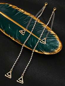 1对女士闪亮水钻肩带，优雅铜质身体链，镂空三角形吊坠，可拆卸水钻链，性感隐形胸罩肩带，派对女孩必备，性感约会/音乐节派对女孩装扮，纯真迷人风格吊带背心 - 彩色 - 查看 5